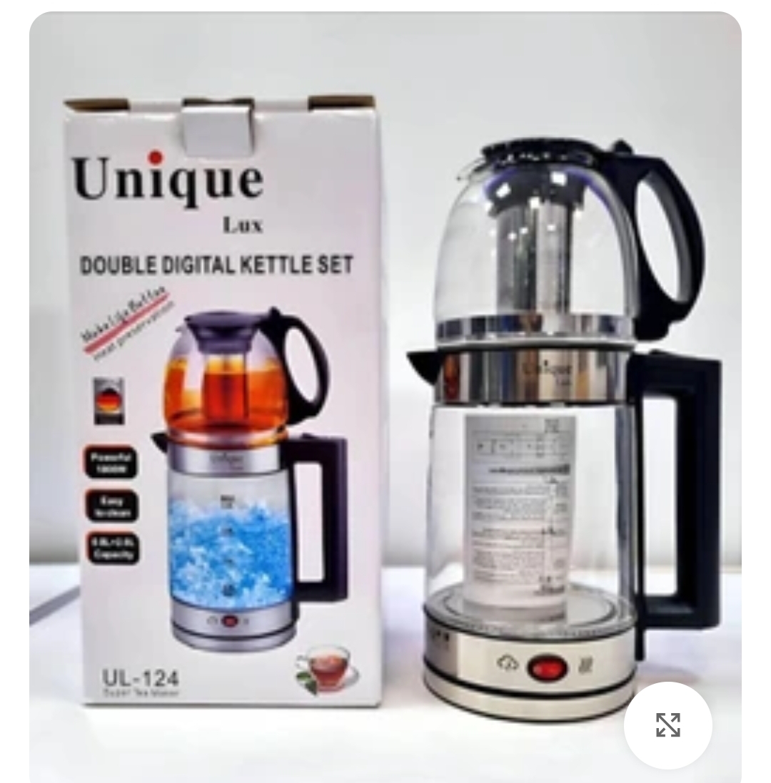 چای ساز یونیک مدل UL124 ظرفیت ۲ لیتر با کتری پیرکس و قوری ۰.۸ لیتر