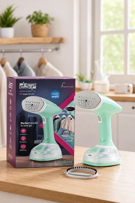 بخارگر دستی لباس DSP مدل KD1357 | توان 1600 وات، مخزن 300 میلیلیتر، بخاردهی سریع ش